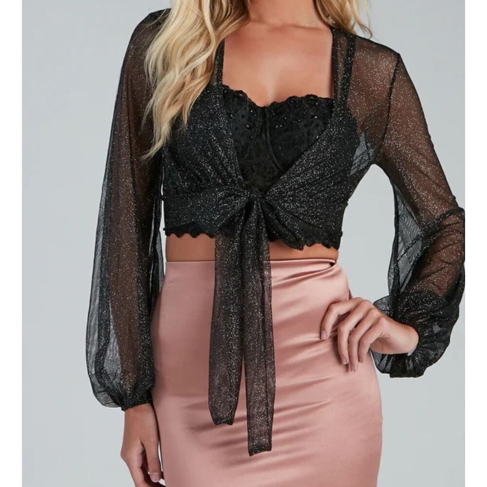 Windsor black mesh glitter jacket